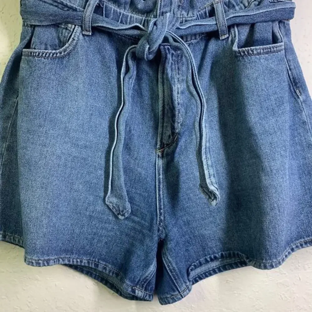 JOE'S JEANS Shorts 32 Paper Bag High Rise Elastic Waist Soft‎ Denim Zip Fly